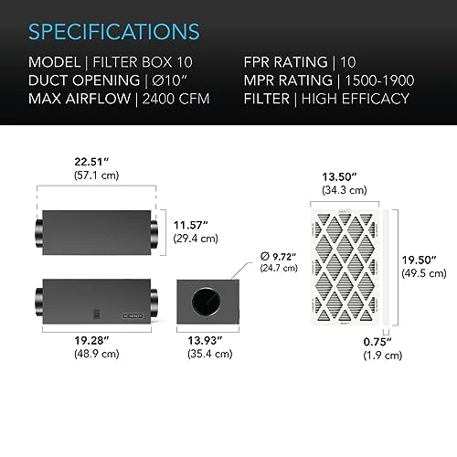 AC Infinity Inline Filter Box 10" With High Efficacy Filter, Whole House HVAC Filtration Kit, Fits 10-Inch Inline Duct Fans For Fresh Air Intake And Ventilation 6 AC Infinity Inline Filter Box 10" With High Efficacy Filter, Whole House HVAC Filtration Kit, Fits 10-Inch Inline Duct Fans For Fresh Air Intake And Ventilation - Image 4