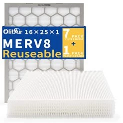 OlitAir 16x25x1 MERV 8 Air Filter,AC Furnace Air Filter,Reusable ABS Plastic Frame, 7 Pack Replaceable Filter Media (Actual Size: 15 3/4" X 24 3/4" X 3/4")