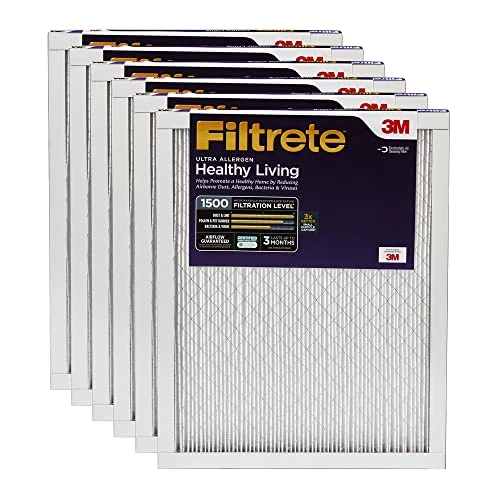 Filtrete 18x30x1 Air Filter, MPR 1500, MERV 12, Healthy Living Ultra-Allergen 3-Month Pleated 1-Inch Air Filters, 6 Filters 3 Filtrete 18x30x1 Air Filter, MPR 1500, MERV 12, Healthy Living Ultra-Allergen 3-Month Pleated 1-Inch Air Filters, 6 Filters