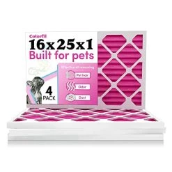 16x25x1 Air Filter By Colorfil | Color Changing Filters Designed For Cat And Dog Odor | MERV 8 Filter | Air FIlter 16x25x1 | Air Conditioner Filter | HVAC Filter For Pet Hair | 16x25 Air Filter 4 Pack