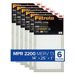 Filtrete 14x25x1 Air Filter, MPR 2200, MERV 13, Healthy Living Elite Allergen 3-Month Pleated 1-Inch Air Filters, 6 Filters
