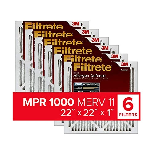 Filtrete 22x22x1 Air Filter MPR 1000 MERV 11, Allergen Defense, 6-Pack (exact Dimensions 21.69x21.69x0.81) 2 Filtrete 22x22x1 Air Filter MPR 1000 MERV 11, Allergen Defense, 6-Pack (exact Dimensions 21.69x21.69x0.81)