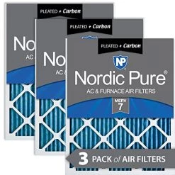 Nordic Pure 14x14x1 (13 3/4 X 13 3/4 X 3/4) Pleated Air Filters MERV 7 Plus Carbon 3 Pack