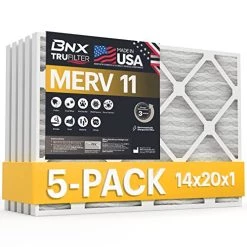 BNX 14x20x1 MERV 11 Air Filter 5 Pack - MADE IN USA - Electrostatic Pleated Air Conditioner HVAC AC Furnace Filters - Removes Dust, Mold, Pollen, Lint, Pet Dander, Smoke, Smog