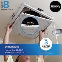 Simply By MervFilters, 20x22x1 (Actual Size) Air Filter, MERV 8, MPR 600, AC Furnace Air Filter, 6 Pack -Air Filter Sales 51HRdSuRZ1L