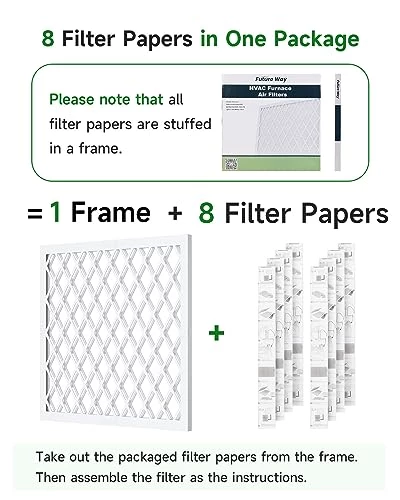 Future Way 16x20x1 Air Filter, MERV 8, MPR 700, Assembly Kit With 1 Reusable ABS Frame & 8 Filters For AC Furnace, Actual Size: 15-11/16 X 19-11/16 X 3/4 Inch 3 Future Way 16x20x1 Air Filter, MERV 8, MPR 700, Assembly Kit With 1 Reusable ABS Frame & 8 Filters For AC Furnace, Actual Size: 15-11/16 X 19-11/16 X 3/4 Inch