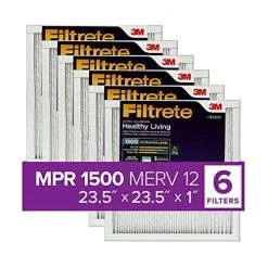 Filtrete 23.5x23.5x1 Air Filter, MPR 1500, MERV 12, Healthy Living Ultra-Allergen 3-Month Pleated 1-Inch Air Filters, 6 Filters