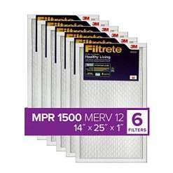 Filtrete 14x25x1 Air Filter, MPR 1500, MERV 12, Healthy Living Ultra-Allergen 3-Month Pleated 1-Inch Air Filters, 6 Filters