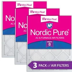 Nordic Pure 14x25x1 MERV 8 Tru Mini Pleat AC Furnance Air Filters 3 Pack