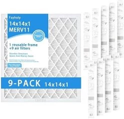 14x14x1 Air Filter,MERV 8 Pleated Air Filter,AC Furnace Air Filter,Reusable ABS Plastic Frame (1 Frame + 9 Filters MERV8, 14x14x1) -Air Filter Sales 51VFAt5 RL. AC