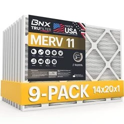 BNX 14x20x1 MERV 11 Air Filter 9 Pack - MADE IN USA - Electrostatic Pleated Air Conditioner HVAC AC Furnace Filters - Removes Dust, Mold, Pollen, Lint, Pet Dander, Smoke, Smog