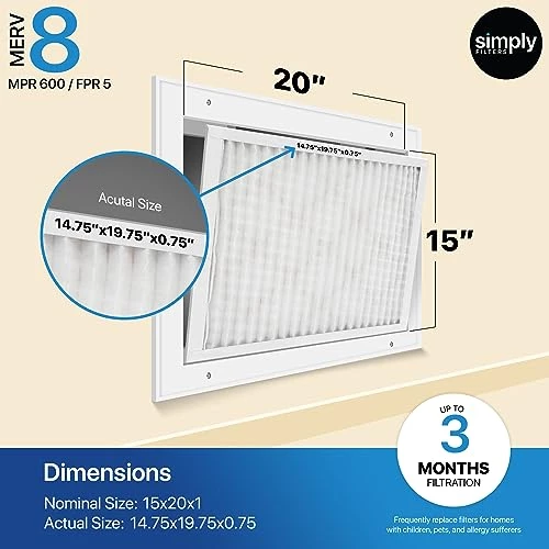 Simply By MervFilters, 15x20x1 Air Filter, MERV 8, MPR 600, AC Furnace Air Filter, 6-Pack 4 Simply By MervFilters, 15x20x1 Air Filter, MERV 8, MPR 600, AC Furnace Air Filter, 6-Pack - Image 2