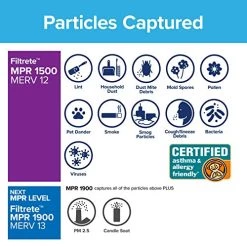 Filtrete 14x20x1 Air Filter, MPR 1500, MERV 12, Healthy Living Ultra-Allergen 3-Month Pleated 1-Inch Air Filters, 6 Filters