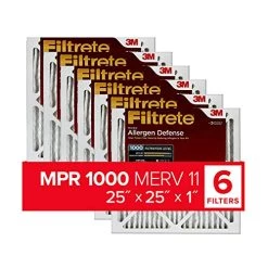Filtrete 25x25x1 Air Filter MPR 1000 MERV 11, Allergen Defense, 6-Pack (exact Dimensions 24.81x24.81x0.81)